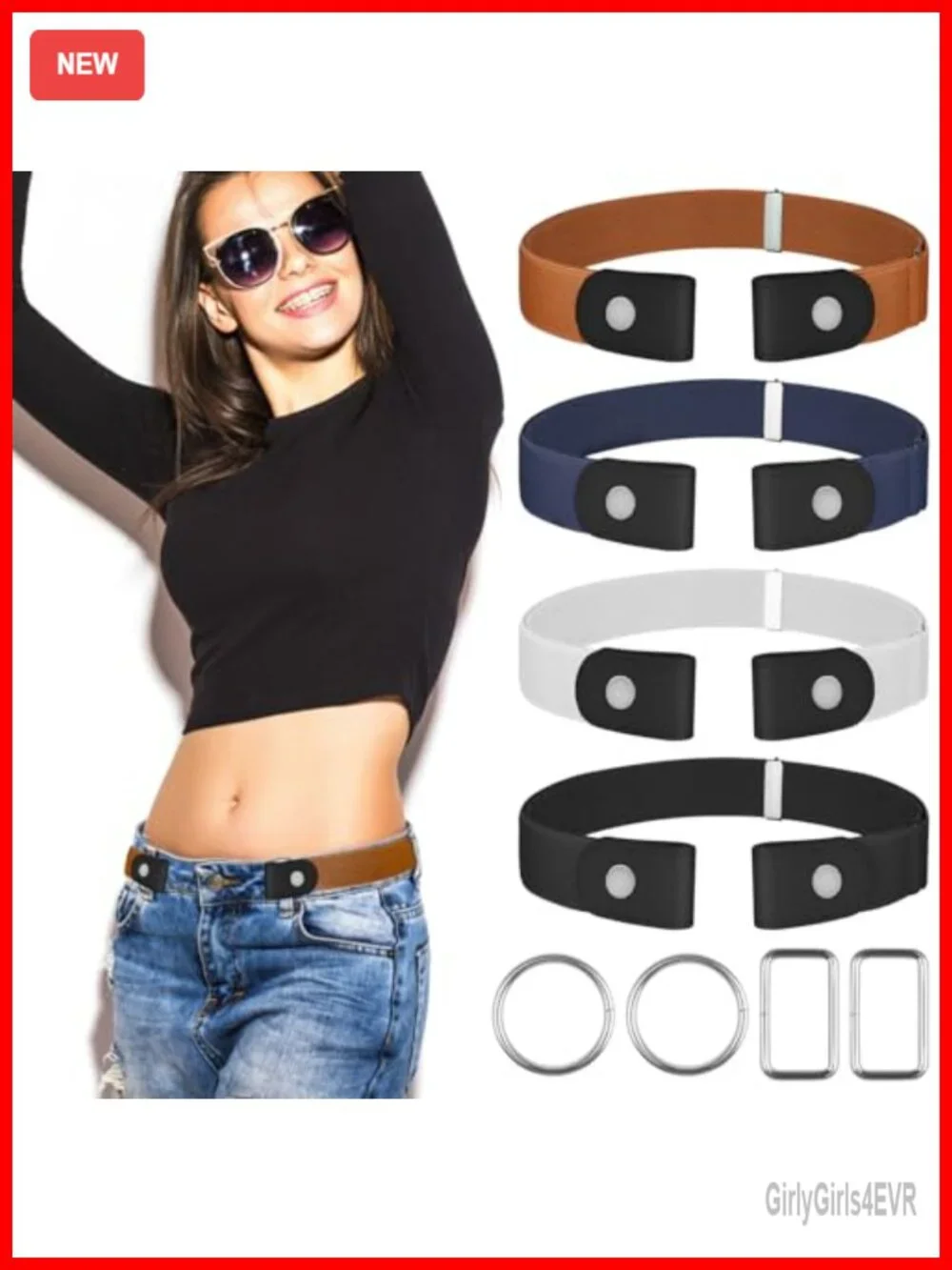 4 Pack No Buckle Stretch Belt Elastic Waist Belt Invisible Belts for Jeans Pants